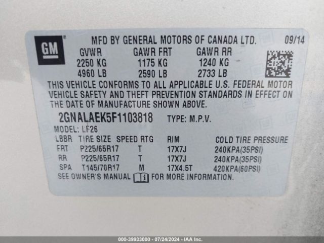 2GNALAEK5F1103818 Chevrolet EQUINOX LS