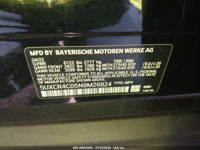 5UXCR4C05N9M26824 BMW X5 Sdrive40i