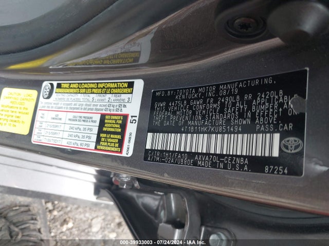 Toyota CAMRY LE 2019 4T1B11HK7KU851494 Image 9