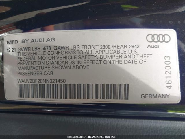 2022 AUDI A7 SPORTBACK WAUV2BF28NN021450 Photo 8