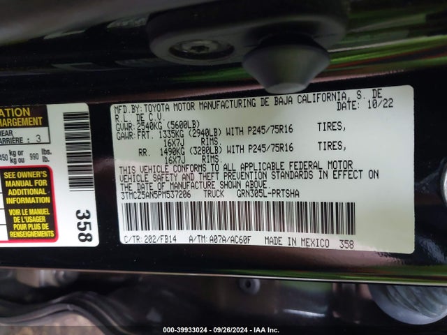 Toyota Tacoma Sr V6 2023 3TMCZ5AN5PM537206 Image 9