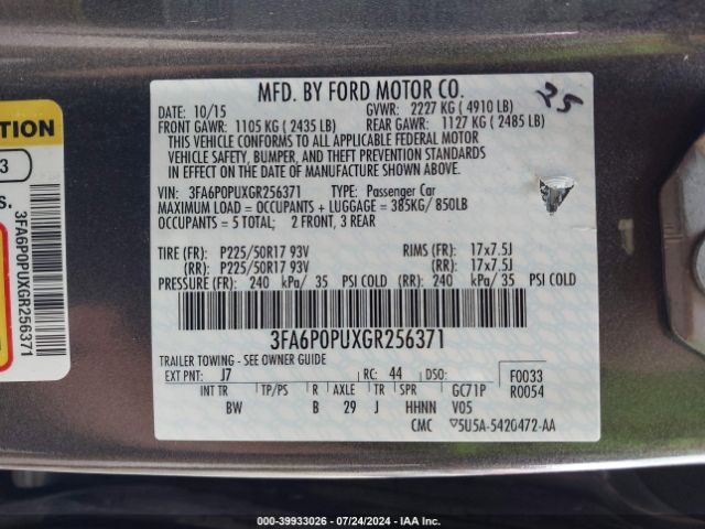 3FA6P0PUXGR256371 Ford Fusion Energi Se Luxury