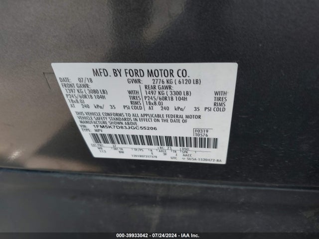 Ford EXPLORER XLT 2018 1FM5K7D83JGC55206 Image 9