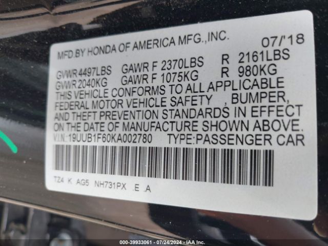 19UUB1F60KA002780 Acura Tlx Tech   A-spec Pkgs