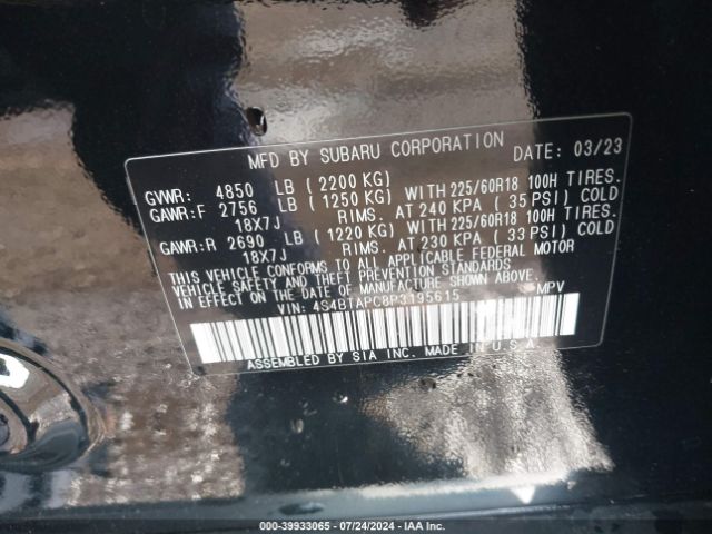 4S4BTAPC8P3195615 Subaru Outback Touring