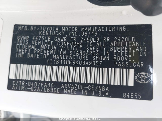 Toyota CAMRY LE 2019 4T1B11HK8KU849057 Image 9