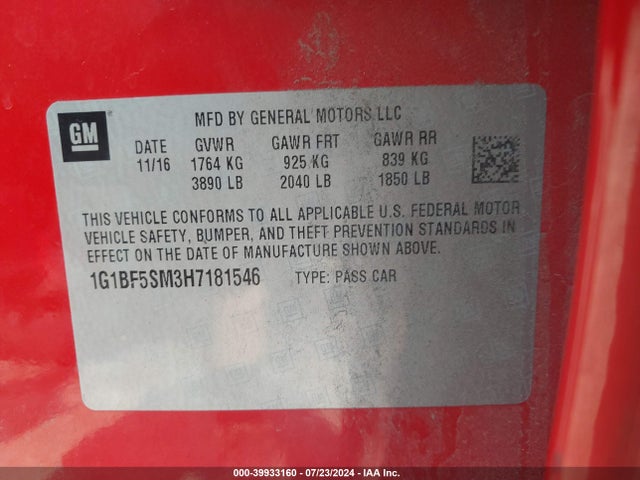 Chevrolet Cruze Premier Auto 2017 1G1BF5SM3H7181546 Image 9