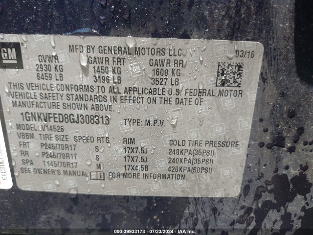 Chevrolet Traverse Ls 2016 1GNKVFED8GJ308313 Image 9