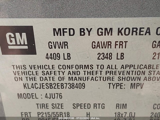 KL4CJESB2EB738409 Buick Encore