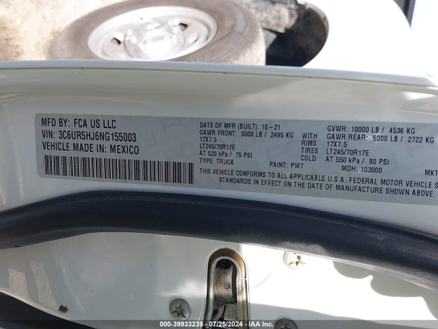 RAM 2500 Tradesman  4x4 8' Box 2022 3C6UR5HJ6NG155003 Image 9