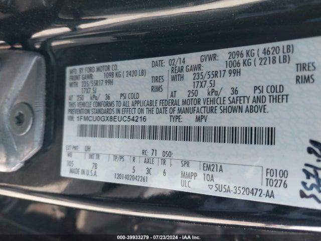 Ford ESCAPE SE 2014 1FMCU0GX8EUC54216 Image 9