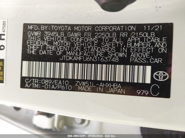 Toyota PRIUS XLE 2022 JTDKAMFU6N3163748 Image 9