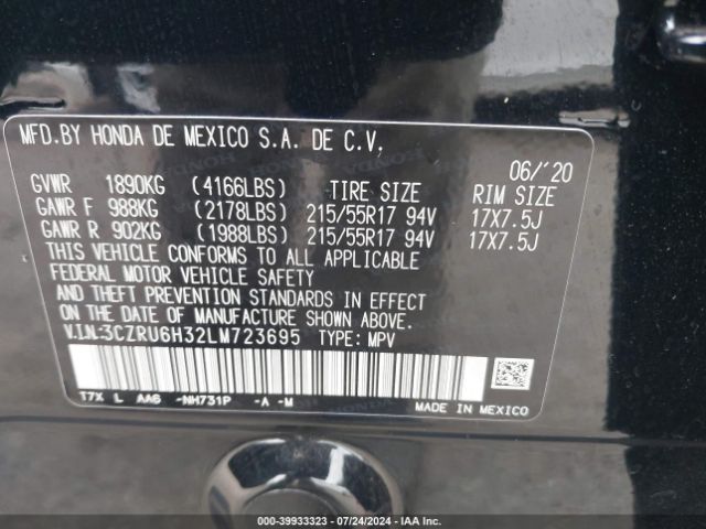 3CZRU6H32LM723695 Honda Hr-v Awd Lx