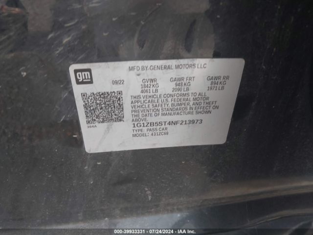 1G1ZB5ST4NF213973 Chevrolet Malibu Fwd Ls