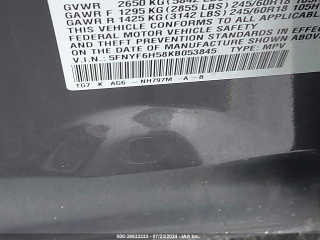 5FNYF6H58KB053845 Honda Pilot Ex-l