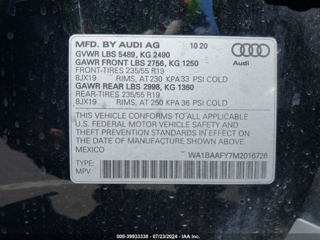 WA1BAAFY7M2016726 Audi Q5 Premium Plus 45 Tfsi Quattro S Tronic