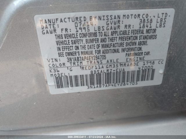 3N1AB7AP4EY284705 Nissan SENTRA SR