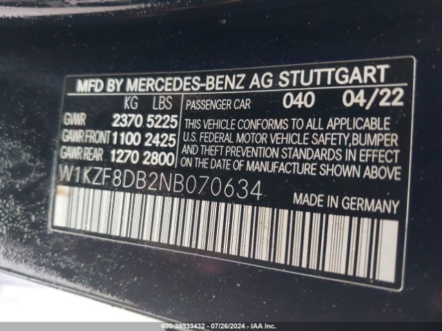 W1KZF8DB2NB070634 Mercedes-Benz E 350