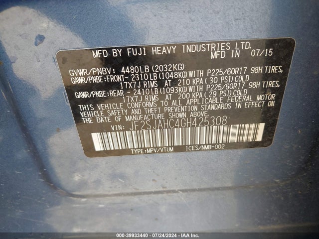 Subaru Forester 2.5i Limited 2016 JF2SJAHC4GH425308 Image 9