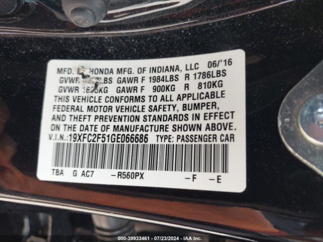 19XFC2F51GE066686 Honda Civic Lx
