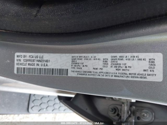 1C6RREBT1NN231461 RAM 1500 Big Horn/lone Star