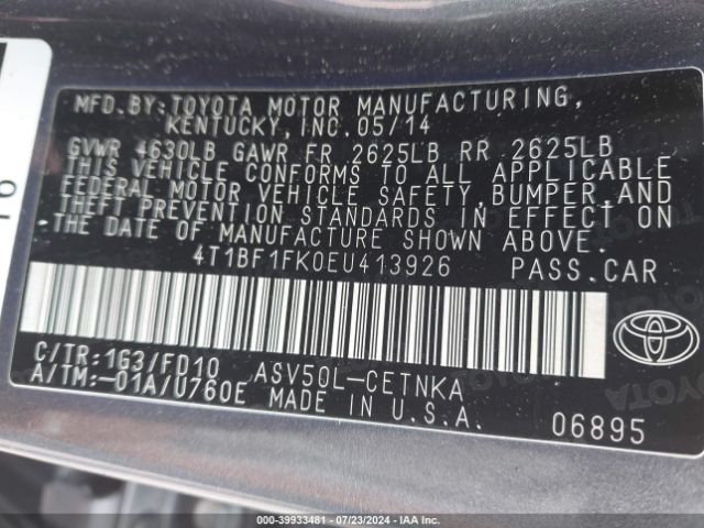4T1BF1FK0EU413926 Toyota Camry L/se/le/xle