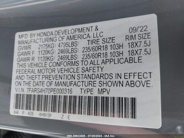 Honda Cr-v Ex-l Awd 2023 7FARS4H70PE000316 Image 9