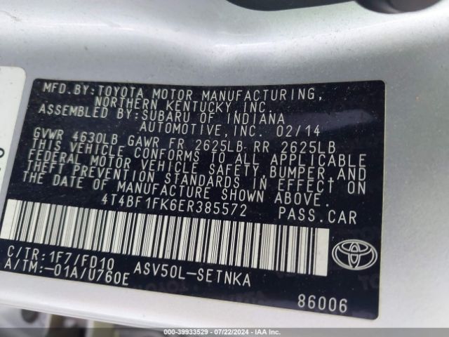 4T4BF1FK6ER385572 Toyota Camry L/se/le/xle