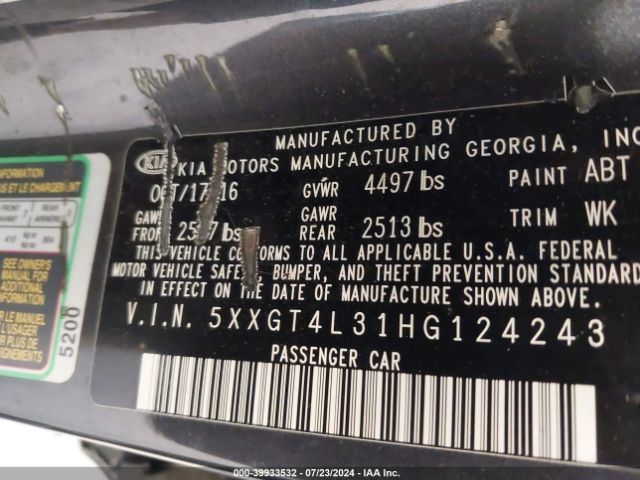 5XXGT4L31HG124243 KIA Optima Lx