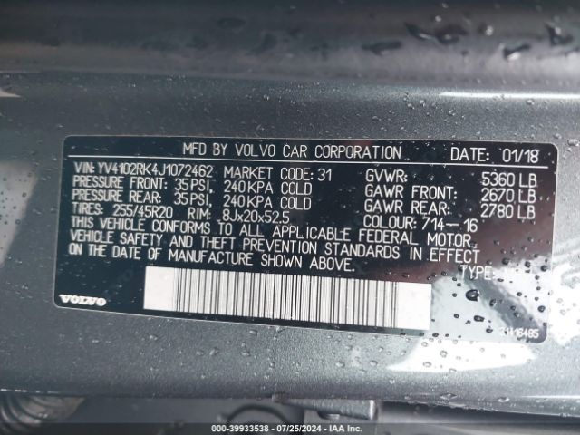 YV4102RK4J1072462 Volvo Xc60 T5 Momentum