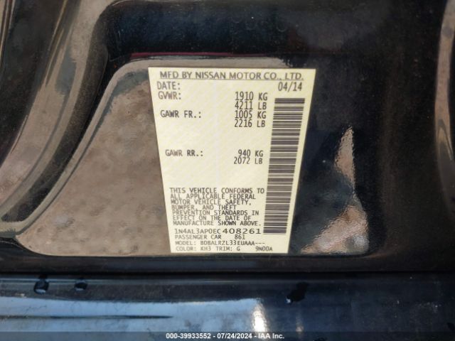 1N4AL3AP0EC408261 Nissan Altima 2.5/2.5 S/2.5 Sl/2.5 Sv