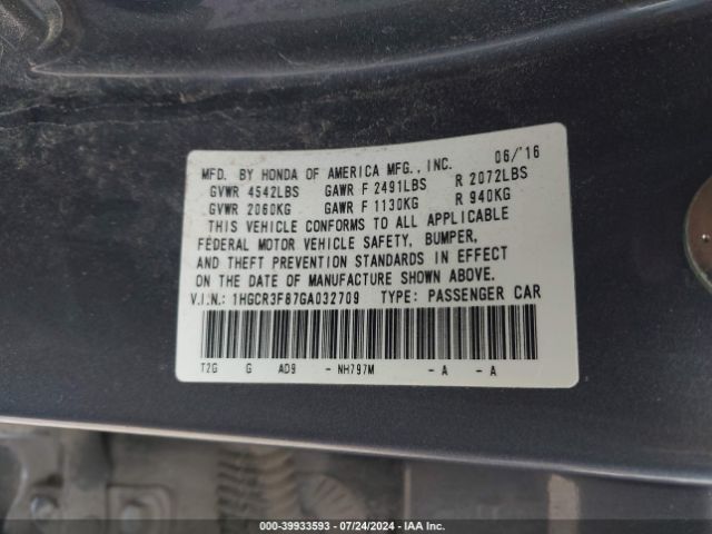 1HGCR3F87GA032709 Honda Accord Ex-l V-6
