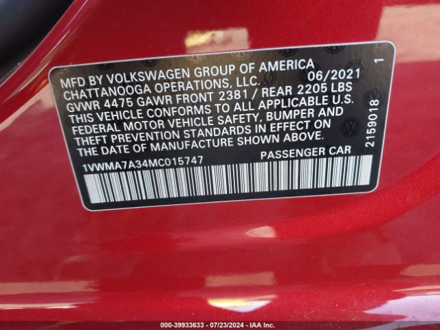 1VWMA7A34MC015747 Volkswagen Passat 2.0t R-line