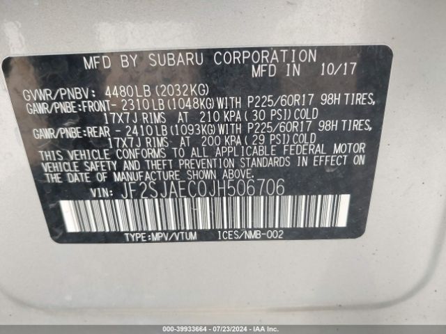 JF2SJAEC0JH506706 Subaru Forester 2.5i Premium