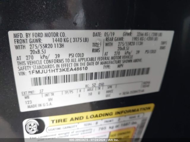 1FMJU1HT3KEA48610 Ford Expedition Xlt