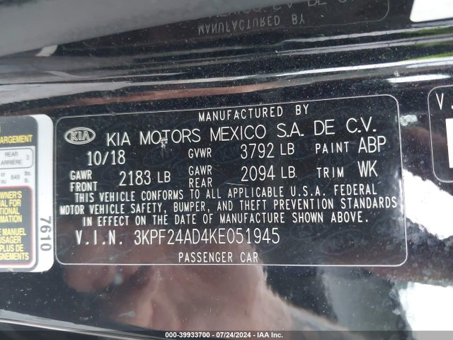 KIA Forte Lxs 2019 3KPF24AD4KE051945 Image 9