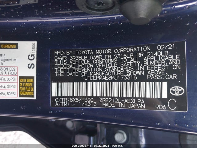 Toyota COROLLA LE 2021 JTDEPMAE8MJ173316 Image 9