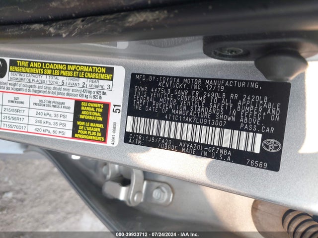 Toyota CAMRY LE 2020 4T1C11AK7LU913007 Image 9