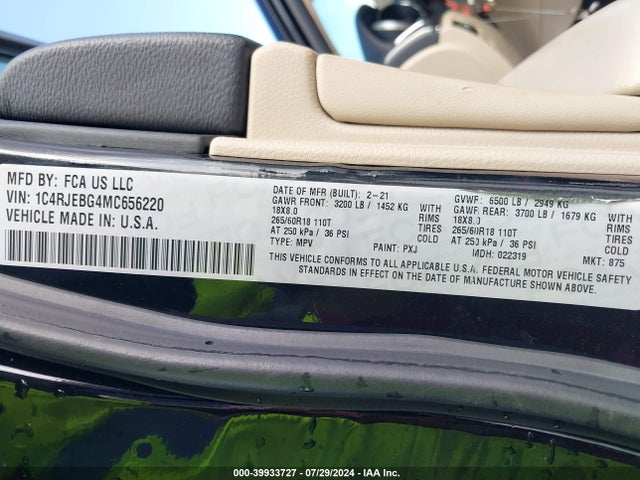 1C4RJEBG4MC656220 Jeep Grand Cherokee Limited 4x2
