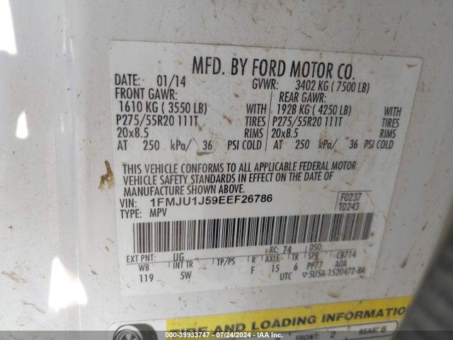 Ford Expedition King Ranch 2014 1FMJU1J59EEF26786 Image 9
