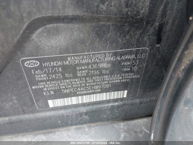 5NPEC4AC5EH897081 Hyundai Sonata Limited