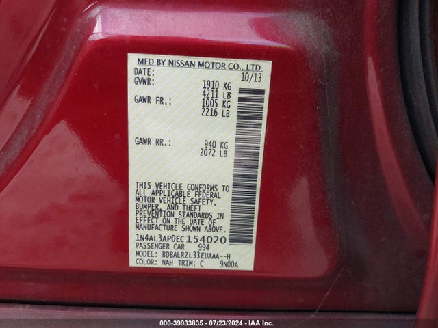 Nissan Altima 2.5 S 2014 1N4AL3AP0EC154020 Image 9