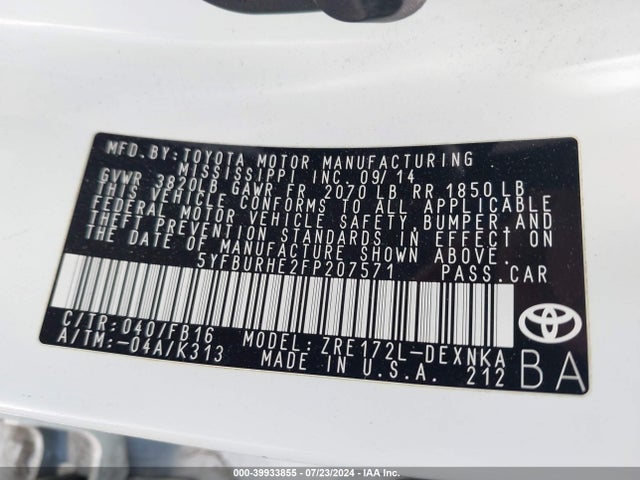 Toyota Corolla Le Plus 2015 5YFBURHE2FP207571 Image 9
