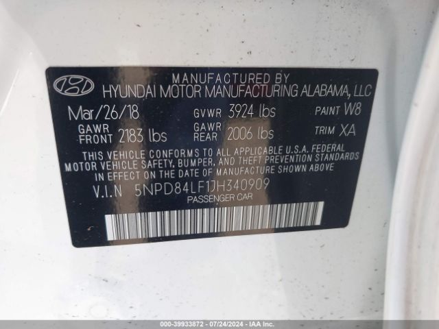 5NPD84LF1JH340909 Hyundai Elantra Value Edition