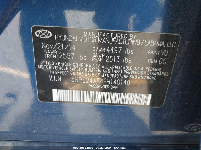 Hyundai SONATA SE 2015 5NPE24AF4FH140140 Image 9