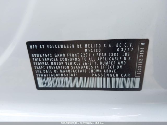 3VWH17AU0HM533871 Volkswagen Golf Alltrack Tsi S/tsi Se/tsi Sel