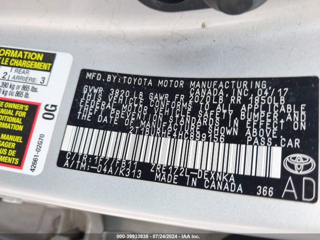 Toyota COROLLA LE 2017 2T1BURHE4HC899156 Image 9