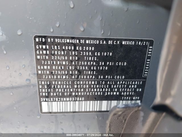3VVLX7B2XNM037840 Volkswagen Taos 1.5t Se