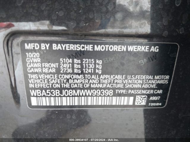 WBA53BJ08MWW99398 BMW 540I