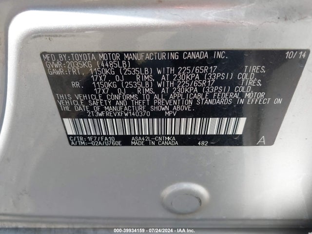 Toyota Rav4 Xle 2015 2T3WFREVXFW140370 Image 9